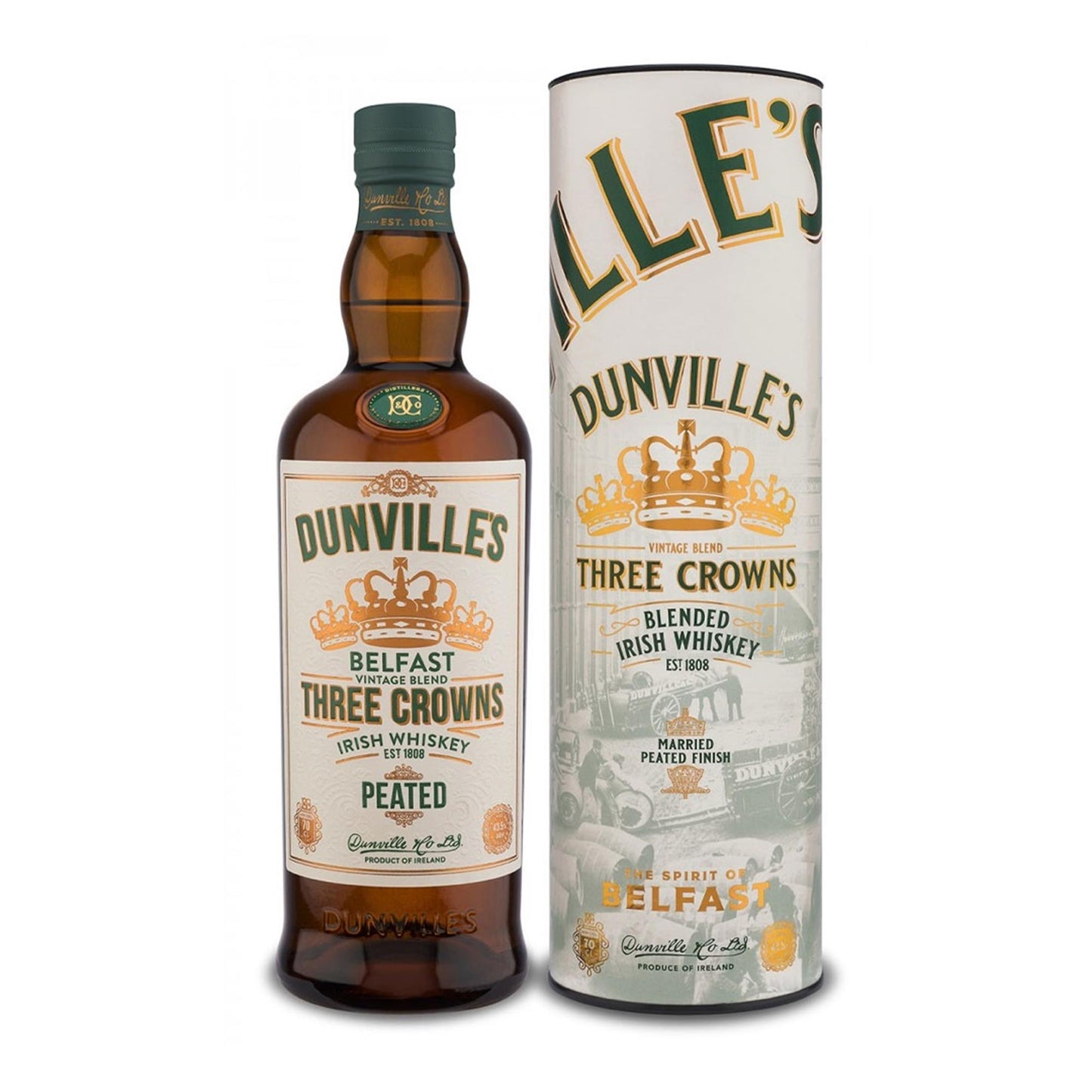 Dunvilles Peated Three Crowns Blended Irish Whiskey 70cl