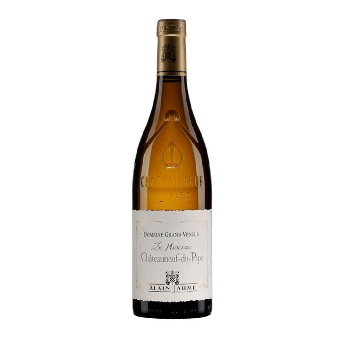 Wine bottle with a visible label on a white background