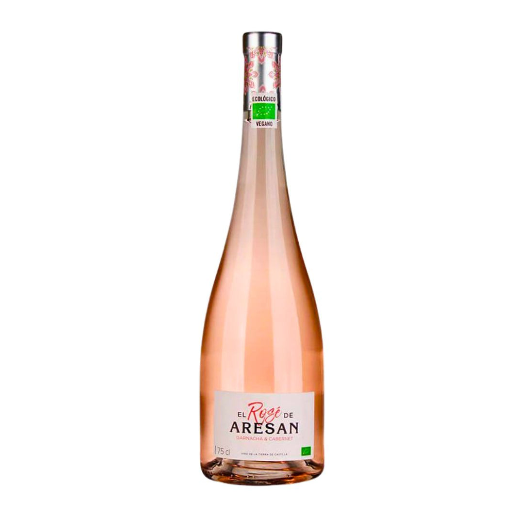 Bottle of Rosé wine from Aresón on a white background