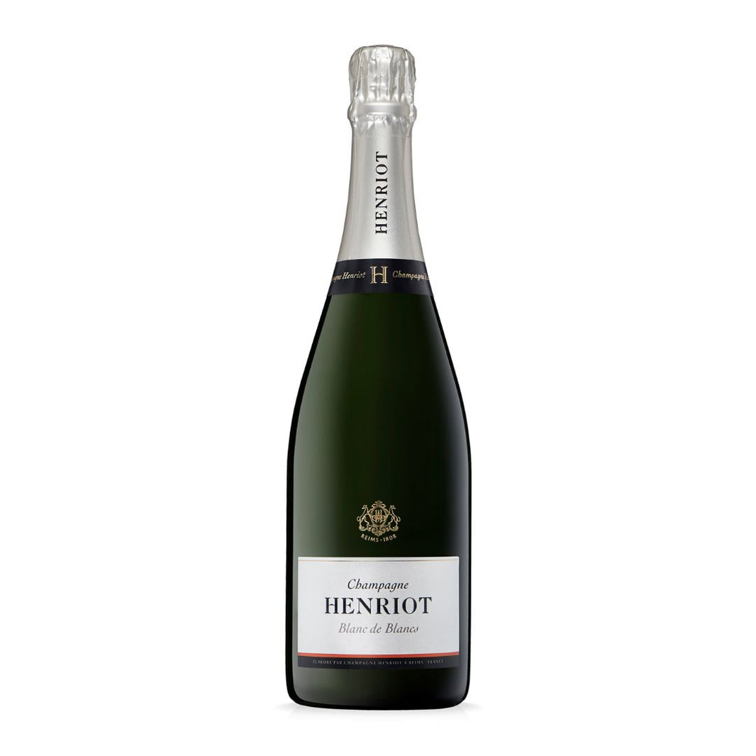 Henriot champagne bottle on a white background