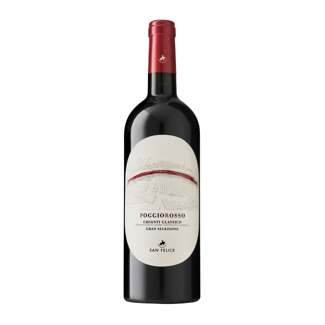 Red wine bottle with a white label on a white background