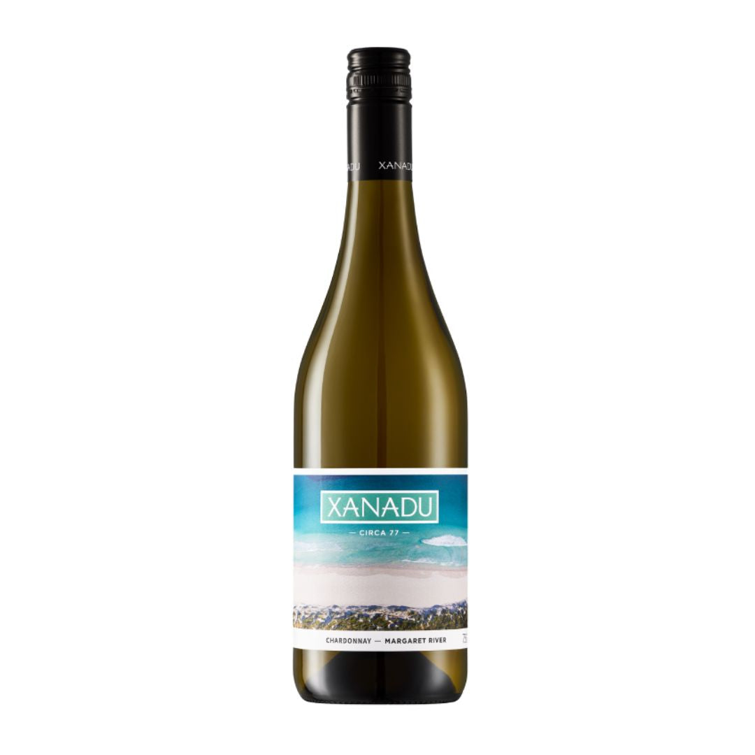 Wine bottle with a label on a white background