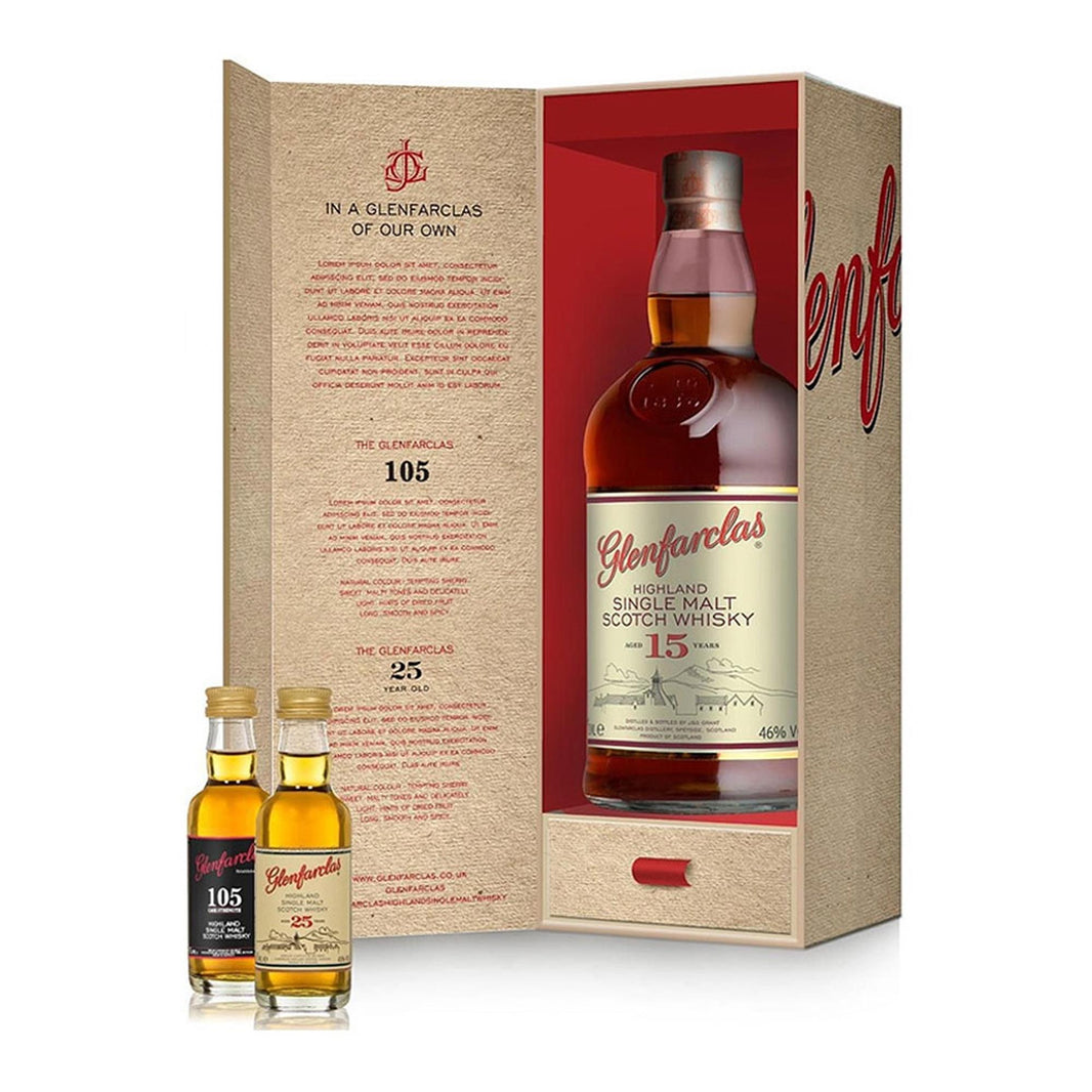 Glenfarclas 15 Year Old Gift Set 70cl 105 Cask Strength and 25 Year Old 5cl